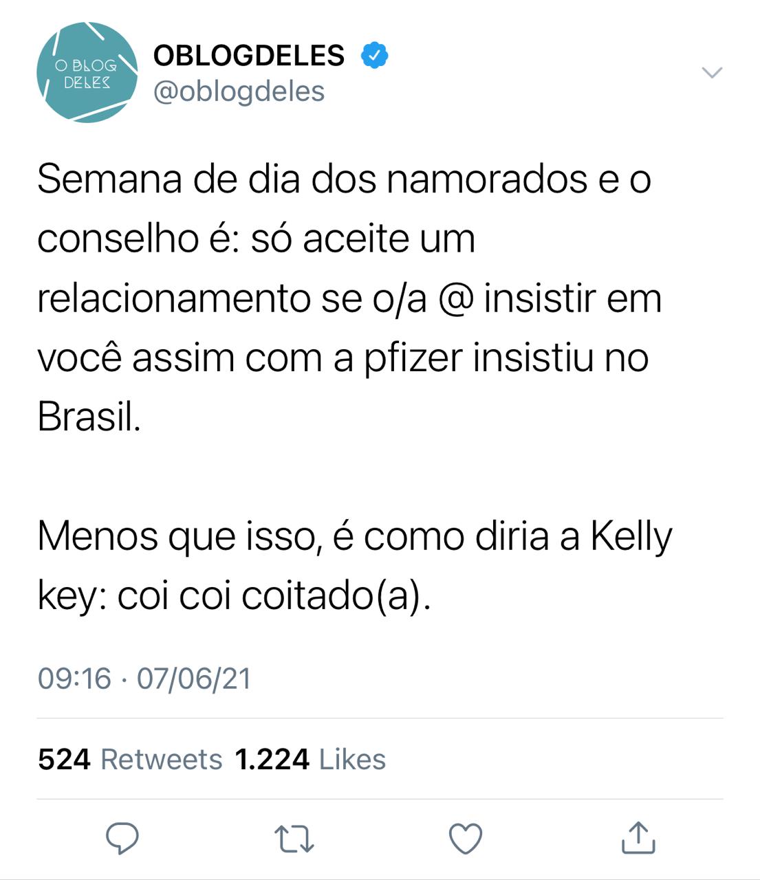 TWEET DELES: PENSAMENTO ESPECIAL PARA O DIA DOS NAMORADOS